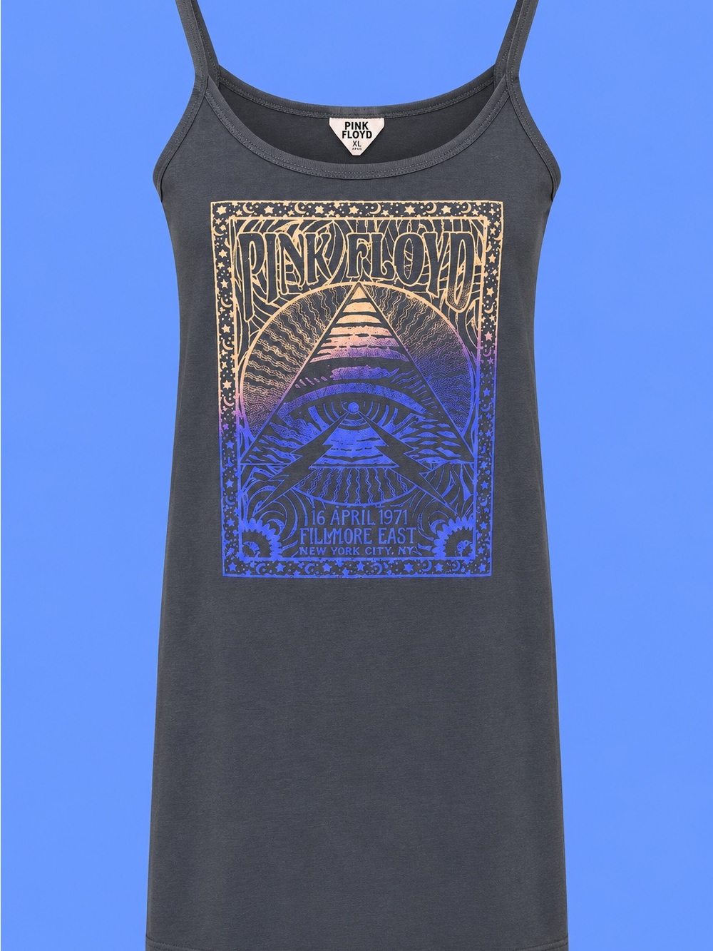 Pink Floyd Black Graphic Nightie with Gold & Blue Print XL Licensed 🎶🖤